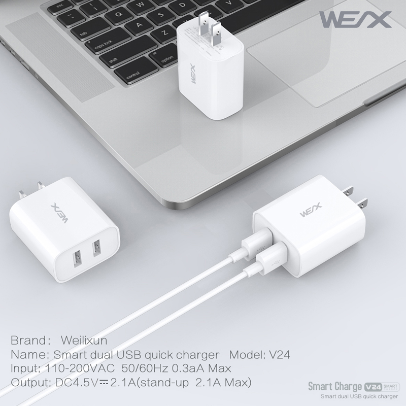 WEX - V24 kettős usb - töltő, fali töltő, hálózati adapter