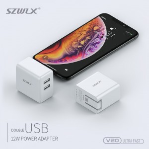 WEX V20 Dual USB Fal Charger with Foludable Plug for iPhone X /8 /7 /6s /Plus, iPad Air 2 /mini 3, Galaxy S7 /S6 /S6 Edge, Note 5 és More, White