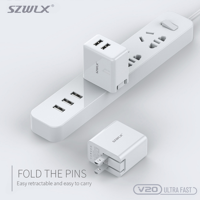 WEX V20 Dual USB Fal Charger with Foludable Plug for iPhone X /8 /7 /6s /Plus, iPad Air 2 /mini 3, Galaxy S7 /S6 /S6 Edge, Note 5 és More, White